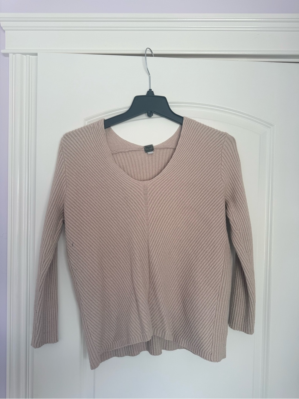 Poof! Ribbed V-Neck Sweater in Blush Taupe